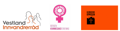 Logoer fra Vestland Innvandrerråd, Bergen kvinnesaksforening og Bergen bymisjon.