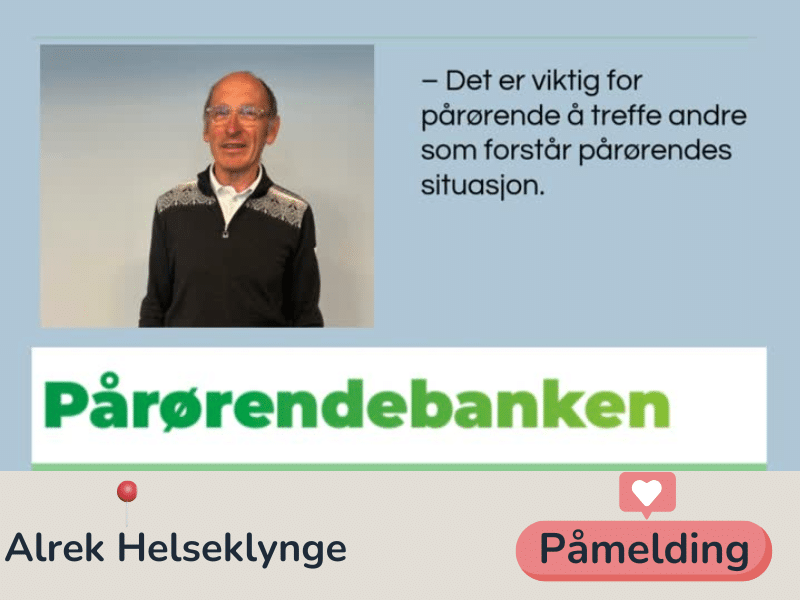 Bilde og grafikk til aktiviteten Pårørendebanken. Viser at det er påmelding.
