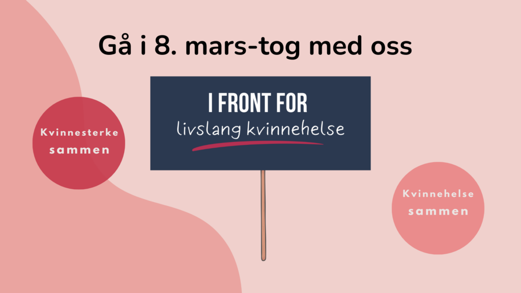 Grafikk viser teksten Gå i 8. mars-tog sammen med oss.