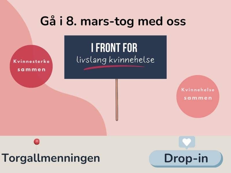 Grafikk viser invitasjon til å gå i 8. mars-tog med oss.