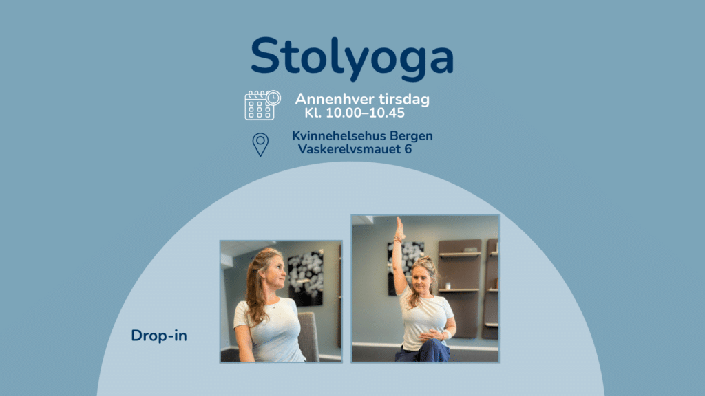 Bildet til aktiviteten Stolyoga, viser instruktør Ingrid Jæger i aksjon.